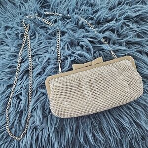 Elegant Silver Rhinestone Crossbody Evening Bag Clutch